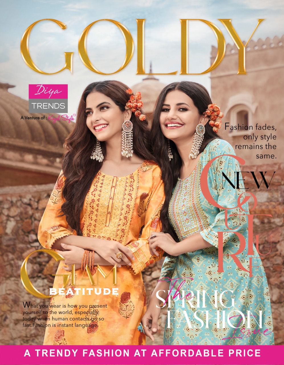 Goldy 1 Fancy Latest Designer Ethnic Wear Foil Print Kurti With Bottom Collection
